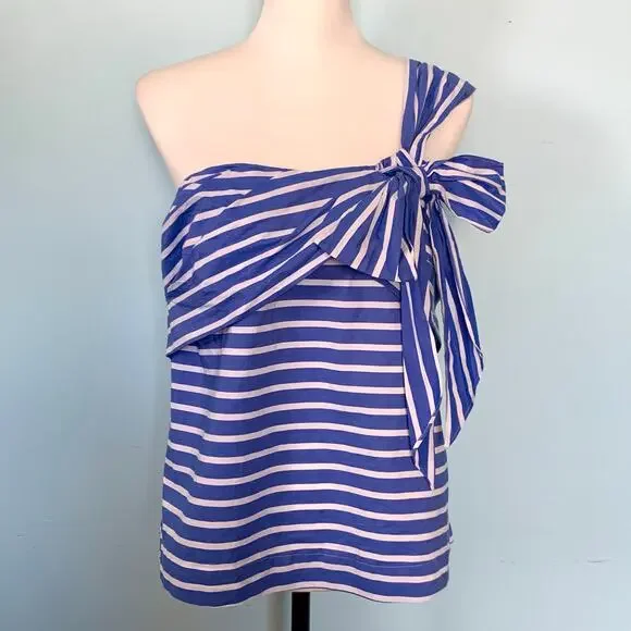 J. Crew One Shoulder Striped Top with Bow Size 10 - Picture 7 of 9